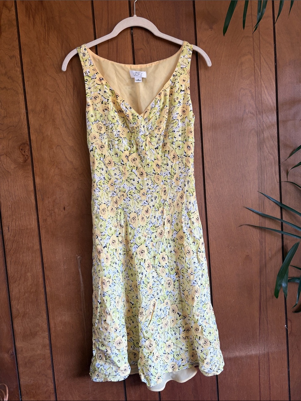LOFT Floral Yellow Midi Dress with V-Neck